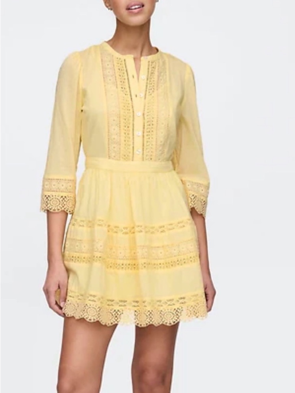 GAP butter Yellow Eyelet Lace long sleeve whimsy cottagecore Mini Dress - Picture 2 of 8